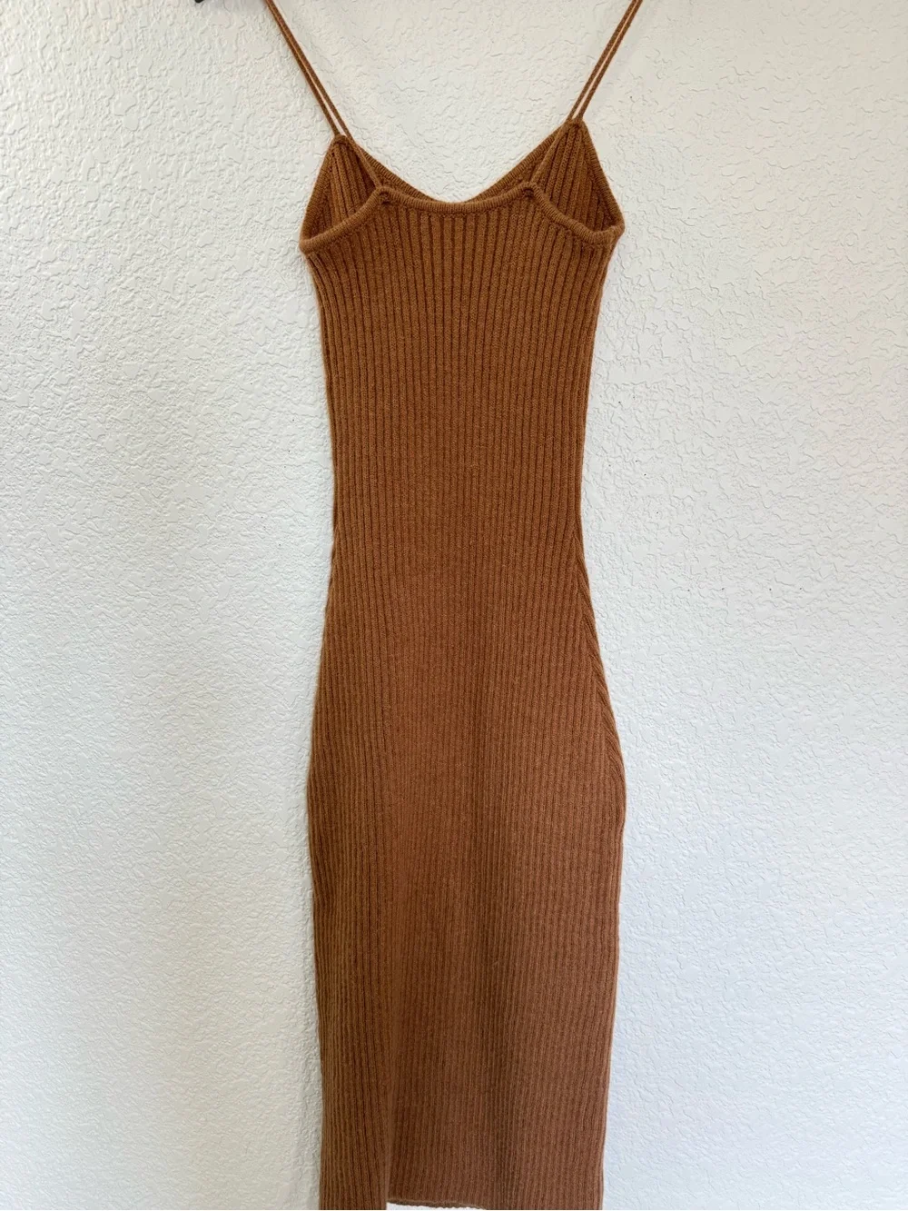 Cider Ribbed Knit Bodycon Midi Dress | Side Slit Cami | Toffee Brown‎ | M